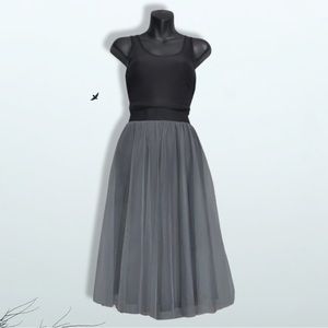 Woman's Grey Tulle Skirt,Pleated Below The Knee Grey&Black MeshSkirt by Trende